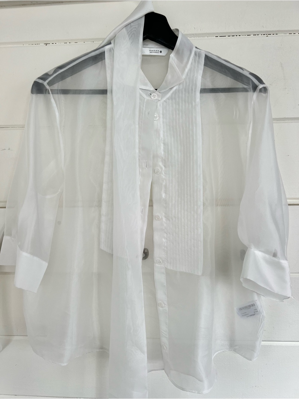 Zara Woman Collection. Sheer Tuxedo Style Shirt. Matching Neck scarf /tie. XL